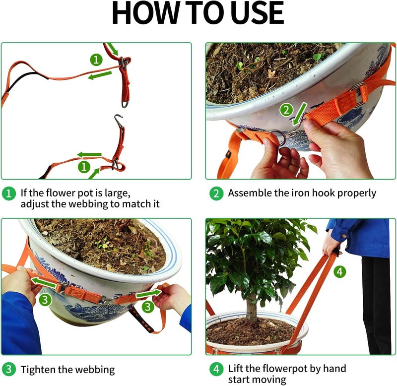BBpara Potted Plant Mover，Plant Lifting Straps for Garden Flower Pots, Planters，Rocks, Trees，Easily Lift and Move Heavy Items Up to 150 Pounds，Small Size, Orange, Patent Pending - Image 3